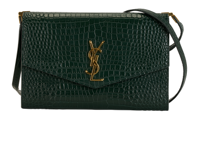 Croc-Embossed Uptown Crossbody, &pound;895, Handbags, Green, Leather, Front view